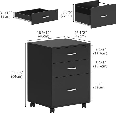 Need 3 Drawer Wood Mobile File Cabinet with Lock,Rolling Filing Cabinet for Letter/A4 Size for Home Office,White,10CZLXFC04WT-ND-XIN in Saudi Arabia