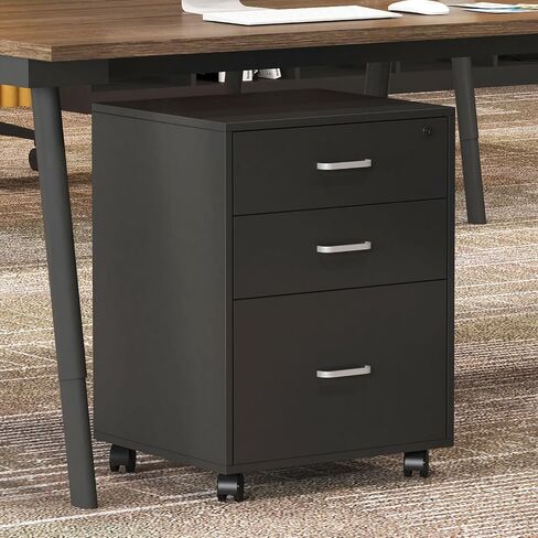 Need 3 Drawer Wood Mobile File Cabinet with Lock,Rolling Filing Cabinet for Letter/A4 Size for Home Office,White,10CZLXFC04WT-ND-XIN in Saudi Arabia