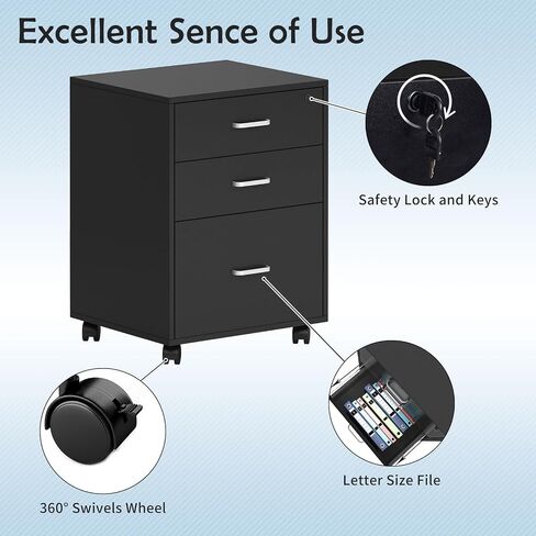 Need 3 Drawer Wood Mobile File Cabinet with Lock,Rolling Filing Cabinet for Letter/A4 Size for Home Office,White,10CZLXFC04WT-ND-XIN in Saudi Arabia