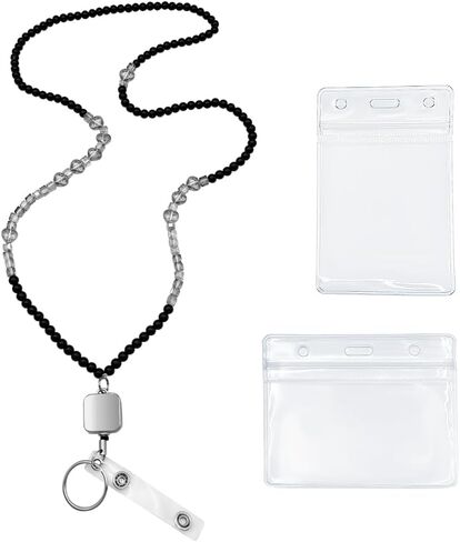 Long Lanyard لـ ID Badge ، معلم لطيف معرف Lanyard للبنات مع حامل الهوية الأفقية والرأسية ، هدية جميلة للمستشار الشنيع مع بكرة قابلة للسحب (أسود) in Saudi Arabia