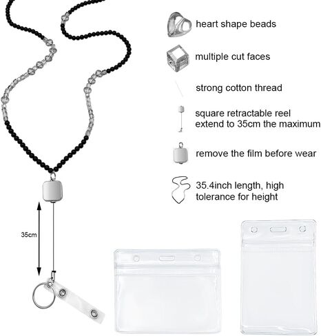 Long Lanyard لـ ID Badge ، معلم لطيف معرف Lanyard للبنات مع حامل الهوية الأفقية والرأسية ، هدية جميلة للمستشار الشنيع مع بكرة قابلة للسحب (أسود) in Saudi Arabia