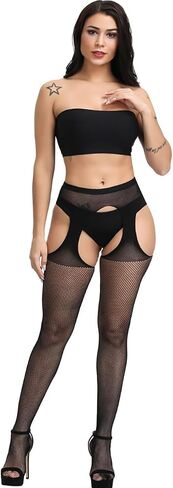 Kikoroco Women's Garter Belt Fishnet Tights Stockings High Waisted Suspender Pantyhose 4 Pairs in Saudi Arabia