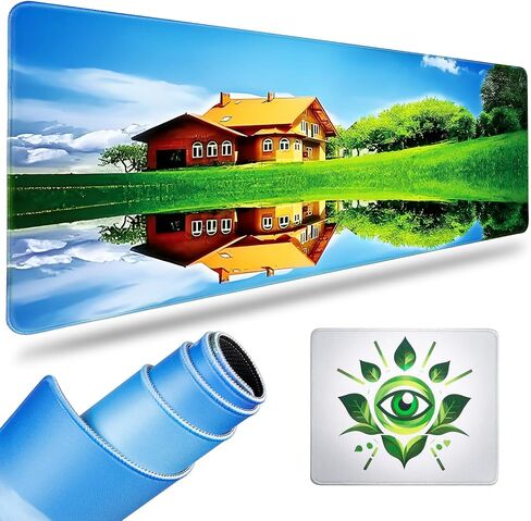 Gaming Mouse Pad Green Eye Protection Desk Pad Set 31.5 x 13 Inch Large Mouse Pads for Desk Non-Slip Rubber Base, Sewn Edge Desk Mat for Desk Decor Desktop Protector Mat (Mirror Image House) in Kuwait