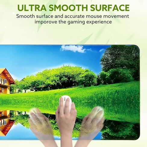 Gaming Mouse Pad Green Eye Protection Desk Pad Set 31.5 x 13 Inch Large Mouse Pads for Desk Non-Slip Rubber Base, Sewn Edge Desk Mat for Desk Decor Desktop Protector Mat (Mirror Image House) in Kuwait