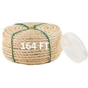 MEEXPAWS Natural Strong Sisal Rope Replacement for Cat Scratching Posts | Adhesive Tapes for Winding Easy & Tight | 1/4 “ Diameter | Brown | 164FT