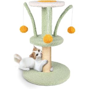 Cat Scratching Post - Cute Smaller Cat Tree Kitten Scratcher Sisal Scratch Posts with 3 Spring Ball, 18’’ Tall Cat Scratchers for Indoor Cats, Kittens (Mint Green)