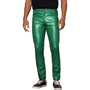 Lars Amadeus Faux Leather Pants for Men's Slim Fit Hip Hop Motorcycle Cargo Punk Trousers