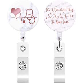 Badge Reel, Retractable ID Card Badge Holder with Alligator Clip, Name Nurse Decorative Badge Reel Clip on Card Holders (2 Pack/Red Heart)