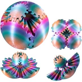 Gear Ball 3D Printed Gear Ball Gear Sphere Stress Ball Steam Punk Whirling Wonder Fidget Desk Toy Stress & Anxiety Relief(Candy Rainbow 10cm 4.11 Inches)