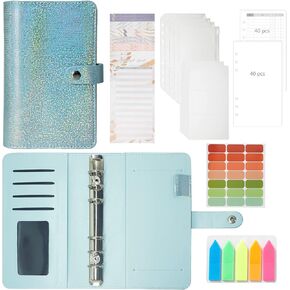 A6 Budget Binder Notebook Cover for Girls Women, Glitter Money Saving Binder with 4 Cash Zipper Envelopes & 2 Card Envelopes & 80Pcs Papers & 12Pcs Expense Budget Sheets & 2 Label Stickers