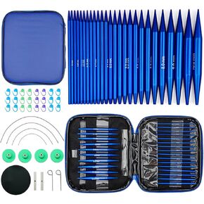 Hobekoee 13 Pairs Interchangeable Circular Knitting Needles Set 3mm-10mm Interchangeable Aluminum Round Knitting Needles Set with 4 Swivel Cables for DIY Knitting Lovers