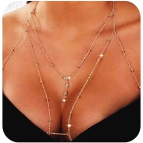Bounzhi Crossover Body Chain Beaded Thin Bra Bikini Waist Belly Body Chains Beach Body Necklace for Women