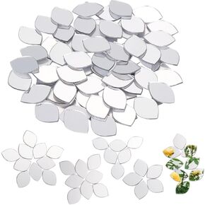 OLYCRAFT 300Pcs Self-Adhesive Leaf Mosaic Tiles 0.5x0.4 Inch Mirror Mosaic Tiles 0.8mm Thick Mini Acrylic Mirror Tiles Silver DIY Mirror Mini Mirrors for Crafts Art Wall Door Home Decorations