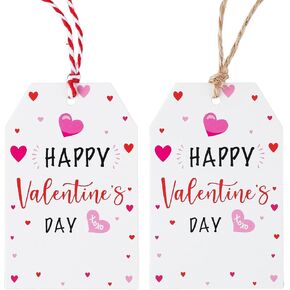 50Pcs Happy Tags,Gift Tags with String, Gift Tags,Kraft Paper Gift Tags,Red Pink Heart Tags,Personalized Gift Tags for Day,Wedding Party Favors,Gift Wrap Tags