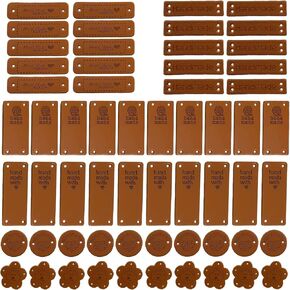 60Pcs Handmade Leather Tags for Crochet Items, Handmade with Love Tags Faux Leather Labels, Crochet Tags for Handmade Items