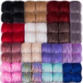 SIQUK 60 Pieces Faux Fur Pom Pom for Hats Fluffy Pom Pom with Elastic Loop Faux Fox Fur Pom Pom Balls for Knitting Hats Beanies Scarves Gloves Keychains Bags（15 Colors, 4 Pcs/Color）