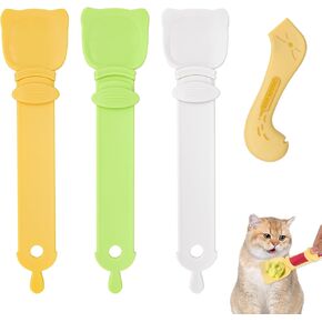 4 Pack Cat Strip Feeder and Pet Food Mixing Spoon, 3 Color Cat Lickable Squeezable Creamy Treat, Cat Wet Treat Dispenser Spoon, Cute Cat Food Spoon Cat Stick Feeder for Dog Cat Feeding Can