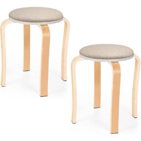Wood Stools, Set of 2 Wooden Stackable Stool Extra Seating for Kids, Guests, Portable Round 16.5-Inch, Counter Height Stools for Living Room, Backyard, Classroom, Kitchen, Pland Stand, Apartment