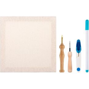 10.2''x10.2 '' Frame Frame Frame ، تتضمن مجموعة إبرة اللكمة إطارًا خشبيًا مغطى بقطعة قماش الرهبان ، إبر 3.5 ملم و 5 ملم ، قلم علامات ومقص لتزيين DIY Craft