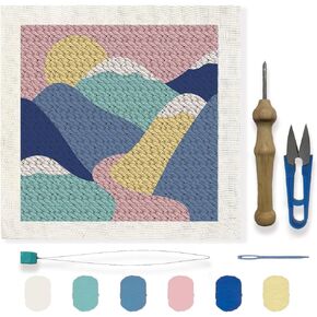 FREEBLOSS DIY Punch Needle Kit Mountain Range Punch Needle Embroidery Wall Hanging Painting Punch Needle Kit for Beginners Poke Embroidery Dandelion Room Decor, Already Framed