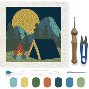 FREEBLOSS DIY Punch Needle Kit Camping Punch Needle Embroidery Wall Hanging Painting Punch Needle Kit for Beginners Poke Embroidery Dandelion Room Decor, Already Framed