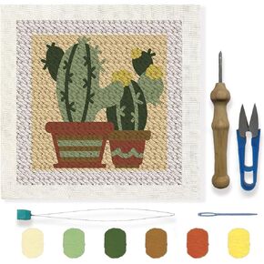 FREEBLOSS DIY Punch Needle Kit Cactus Punch Needle Embroidery Wall Hanging Painting Punch Needle Kit for Beginners Poke Embroidery Dandelion Room Decor, Already Framed