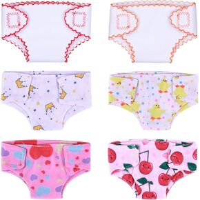 6 PCS Reborn Baby Doll Diapers Underwear Cute Pattern for 12-15 Inch Baby Dolls Reusable Doll Diapers Fits Realistic Baby Dolls