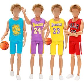 Miunana Boy Doll Clothes 3 Sets Fashion Basketball Outfit Sports Suits Casual Wear Top and Pants for 12 Inch Male Dolls (Basketball NOT Include)
