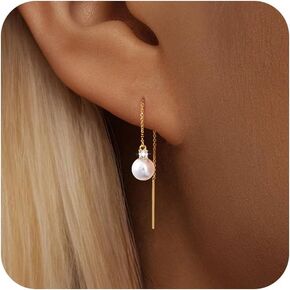 Dangle Earrings for Women Dainty Long Hanging Gold/Silver Chain Earrings Trendy Hypoallergenic Dangling CZ/Pearl Threader Earrings for Women Jewelry