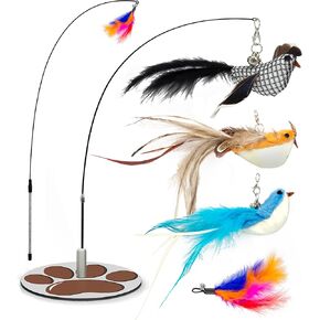 لعبة القط التفاعلي ل Toy Indoor Base Base Cat Toy و Cat Wand Toy Bird Simulation Toys Toy 6 PCS Toy Toy Toy