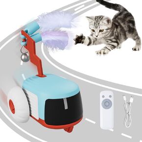 Remote Control Cat Toy, Smart Remote Control Modes, USB Rechargeable, Adjustable Speed, Auto Obstacle Avoidance & Flip, Durable & Safe Design, Automatic Feather Cat Toy for Indoor Cats