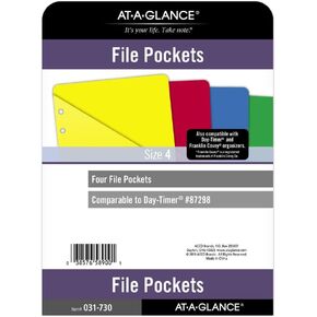 AT-A-GLANCE File Pockets, 7 Ring, Desk Size, 5 1/2" x 8 1/2", 4 Pack