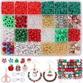 1500 Pcs Christmas Bead for Bracelet Making Kit with Charms Spacer Beads Letter Beads Xmas Bracelet Earrings Accessory for Jewelry Making, DIY Beads Christmas Crafts for Gifts