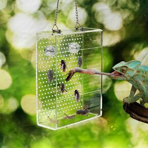 Chameleon Feeder, Reptile Feeder Box with Suction Cups, Acrylic Feeding Bowl for Bearded Dragon, Wall-Mounted Insect Feeder for Lizard, Iguana, Gecko, Frog