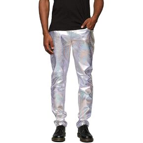 COOFANDY Mens Metallic Shiny Pants Halloween Pants 70s 80s 90s Disco Party Dance Night Club Pant Straight Leg Trousers