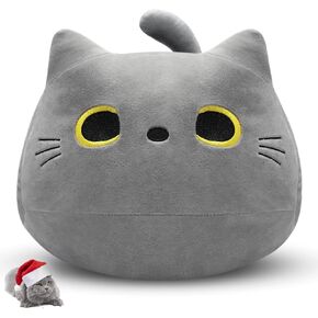 Gray Cat Plush Pillows Toys, 12" Kawaii Gray Cat Stuffed Animals Plush Toys, Cute Soft Cat Plushie Stuffed Kitten for Birthday Valentines Gifts Home Car Decoration