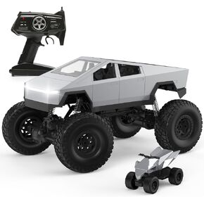 1:8 RC Car, Large Cybertruck Toy Model 4WD with 2 Batteries and Dual Motors, LED Headlight,Off-Road RC Truck, 2.4GHz All Terrain Off Road Monster Truck for Boys Kids
