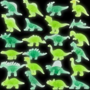 Liberty Imports 24 PCS Glow in The Dark Miniature Plastic Dinosaur Figures - Mini Toys Jurassic Figurines Assorted Luminous Glowing Party Favors Supplies
