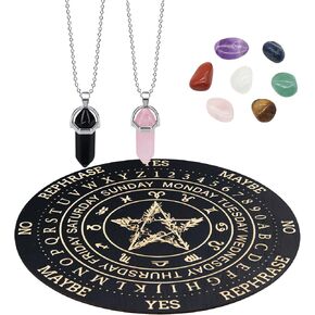 Knana Pendulum Board Dowsing Divination, Pendulum Board with Crystal Dowsing and Crystal Stones, Pendulum Board Set, Witchcraft Wiccan Altar Supplies Set, 8 Inch (Star)