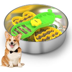 NPET Slow Feeder Dog Bowls for Large Dogs, Stainless Steel Pet Bowls Suitable for Dry, Wet, and Raw Food, Detachable Puzzle Toy for Food Training