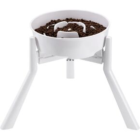 Elevated Slow Feeder Dog Bowls for Medium & Large Breed, Single Raised Dog Bowl with Stand,Bowl 8in Wide,Tall 10.5in,Adjustable Width for 8-10",for Pet's Food or Water,(Included Bowl and Stand,White)