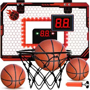 Mini Kids Basketball Hoop Indoor ، هدايا عيد ميلاد عيد الميلاد للأطفال ، فوق الأطواق كرة السلة مع 3 كرات ، لوحة نتائج إلكترونية LED ، ألعاب الأولاد 5 6 7 8 9 10 11 12+ سنة
