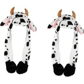 SAFIGLE 2pcs Cow Hat with Moving Ears, Comfortable Plush Hat for Kids and Adults, Fun Novelty Animal Hat for Parties, Halloween, and