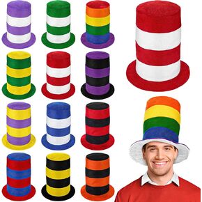 Fovths 12 Packs Stove Pipe Hats Striped Felt Top Hat Fun Party Hats for Adults Party and Costume Accessories Red White Swirl Stovepipe Hat Birthday Party Supplies