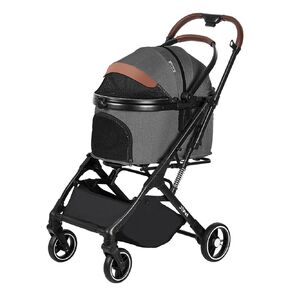 Pet Stroller for Small and medlium Dogs, Aluminum Alloy Frame, Dog Stroller, cat Stroller, Foldable carts, Carrier, One-Hand Automatic Folding, Quick Release Wheel, PU Wheels (Iron Gray)