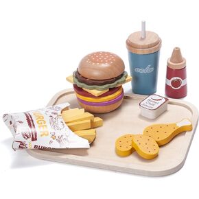 25pcs مجموعة الوجبات السريعة الخشبية مجموعة ملحقات المطبخ ، Toddler Prayend Play Toy Food Food Hamburger Toyting Playet مع البطاطس المقلية ، يلعب الأطفال لعبة المطبخ للأولاد والبنات هدية عيد ميلاد