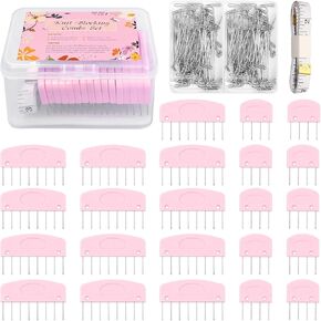 Knit Blocking Combs Pins, 20 Pcs Knit Blocking Combs for Blocking Knitting, 100 Pcs T-Pins Knitter Crochet, Tape Measure Ruler, Sewing Lace or Needlework Projects with Knitting Blocking Tools