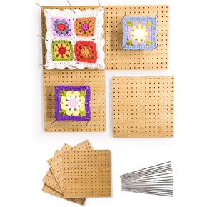 hismocal 16x16 Inch Magnetic Splicing Knitting & Crochet Blocking Board, 4-in-1 Square Bamboo Blocking Board with 15 Pins, Crochet Gifts for Mum, Granny, Upgrade Blocking Mats for Crochet 16''