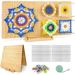 SGIBYN 23" x 11.5" Large Crochet Blocking Board with 40 5.9" Pegs, Foldable Blocking Boards Mats for Crochet Projects, Crochet Granny Square Blocking Board, Crochet Accessories Gifts for Crocheters