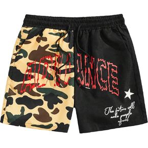 GORGLITTER Men's Letter Graphic Track Shorts Drawstring Waist Summer Workout Shorts Streetwear